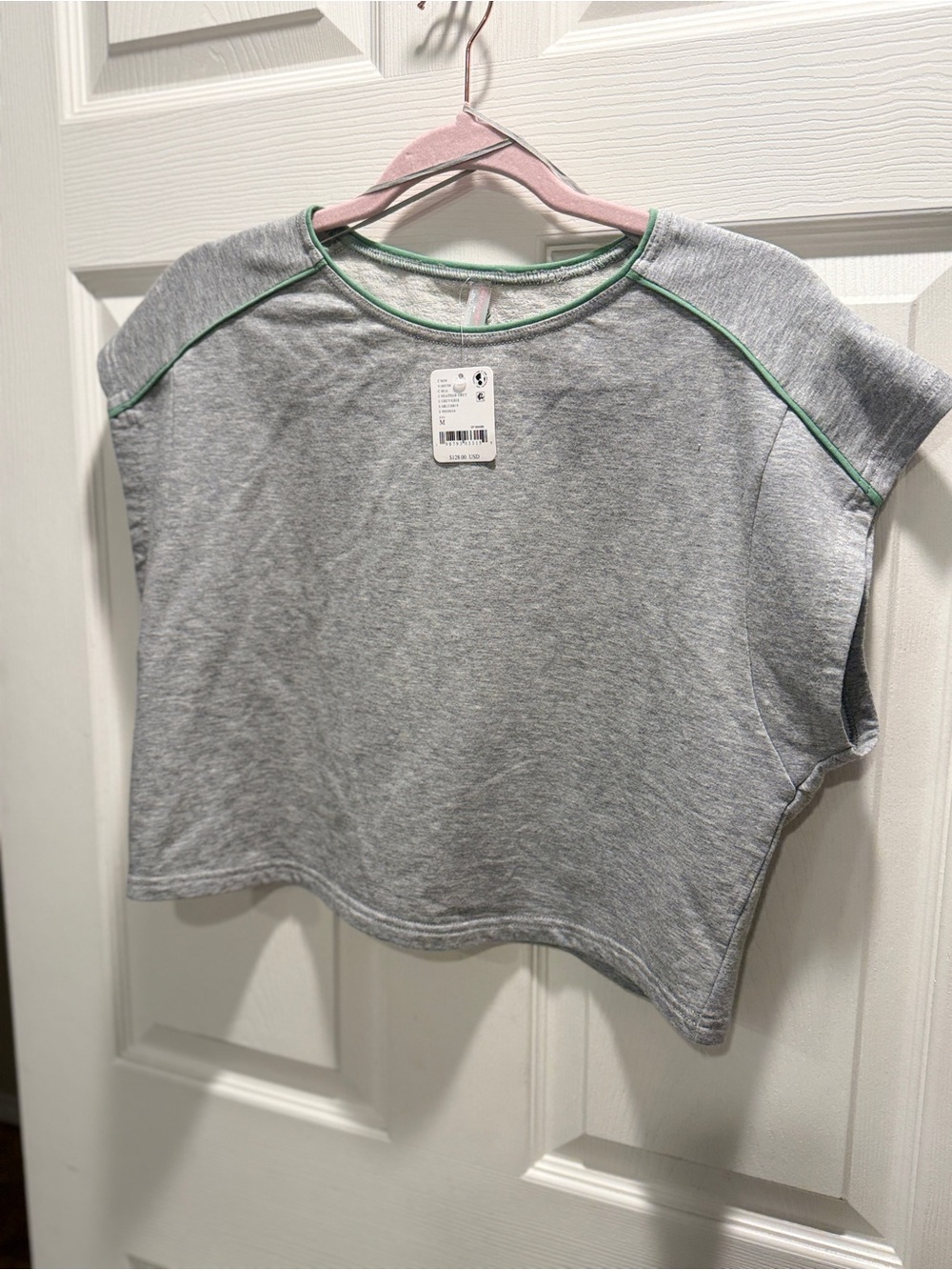 NWT FP Movement Free People Gray Green Trim Pleated Skirt Set Medium - Picture 3 of 13